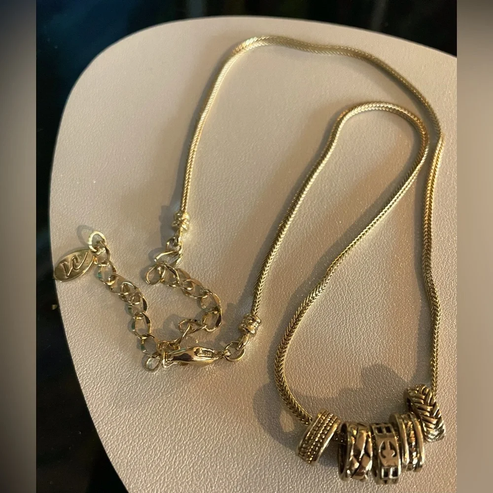 3 for $30 Gold Tone Chain Necklace with 5 Gold Tone Oval Textured Slides Signed - Picture 2 of 6